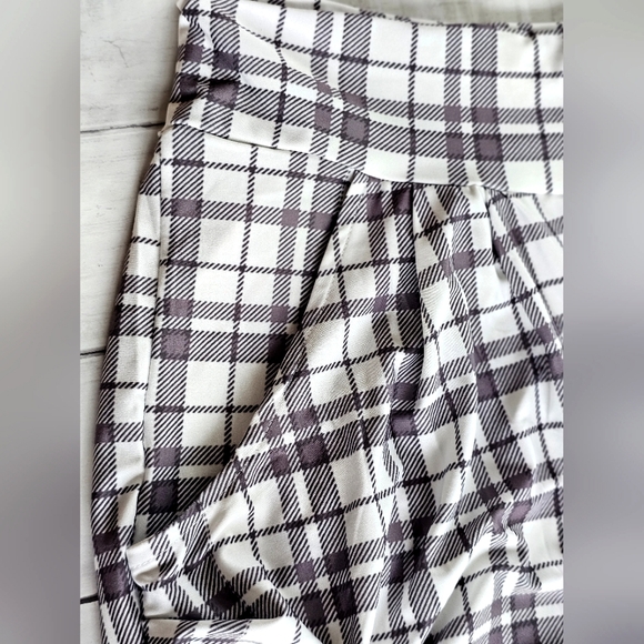 Lily by Firmiana Soft Gray & White Plaid Stripe Palazzo Lounge Pants W Pockets - Picture 7 of 9